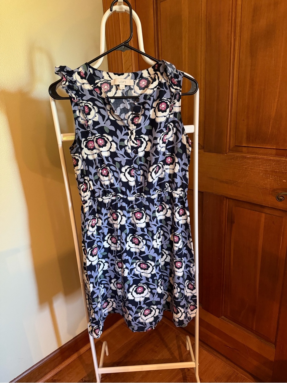 LOFT Navy Floral Sleeveless Fit-and-Flare Dress